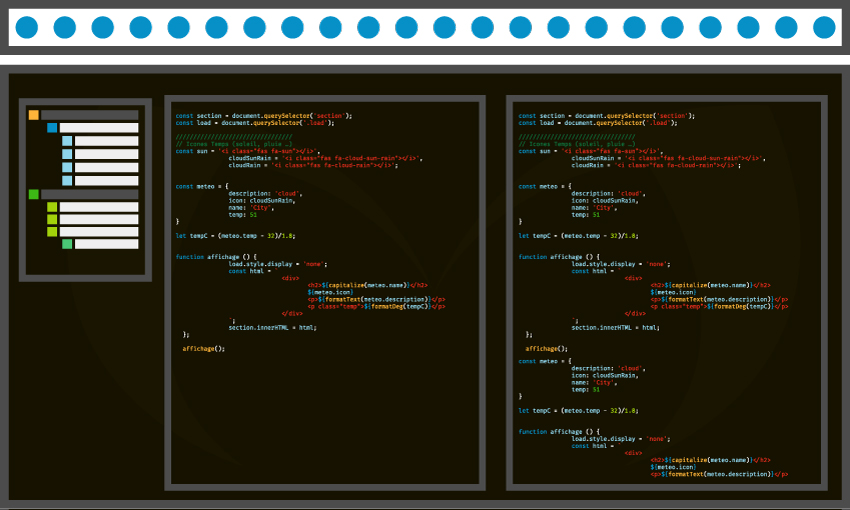 Développeur Web, illustration représentant un logiciel de programmation et des lignes de code ReactJs - Montargis